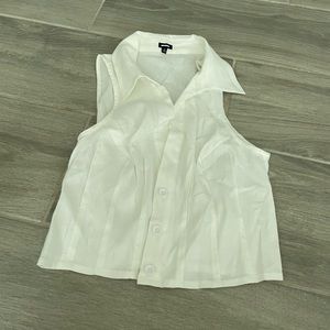 Monrow White Linen Button Down Top Small Crop